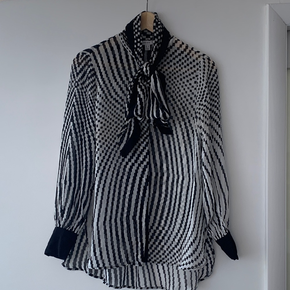 Reiss Flowy oversized Black and White Multi Patterned Women's Blouse, size 4